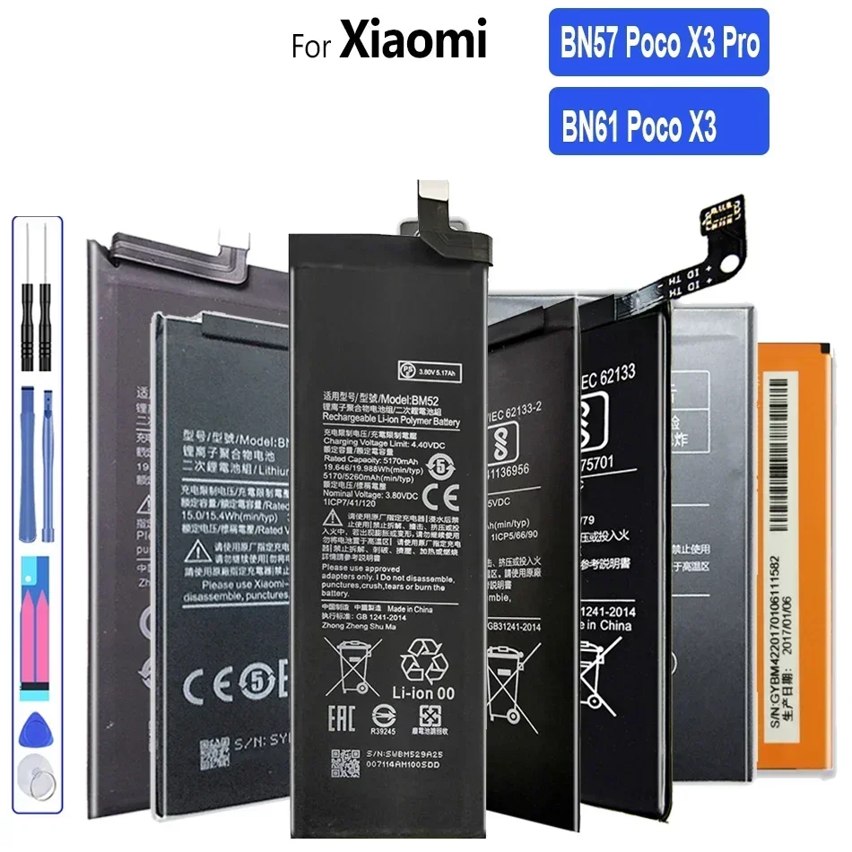 Replacement Phone Battery for Xiaomi, BN57, BN61, 5160mAh-6000mAh, for Xiaomi Pocophone X3, Poco X3 Pro, X3Pro, Tool