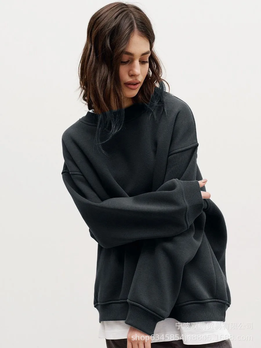 Pullover Loose Fit Hoodie Casual with Crew Neck Long Sleeve Standard Length Single Pullover Closure Japanese Korean Women Hoodie