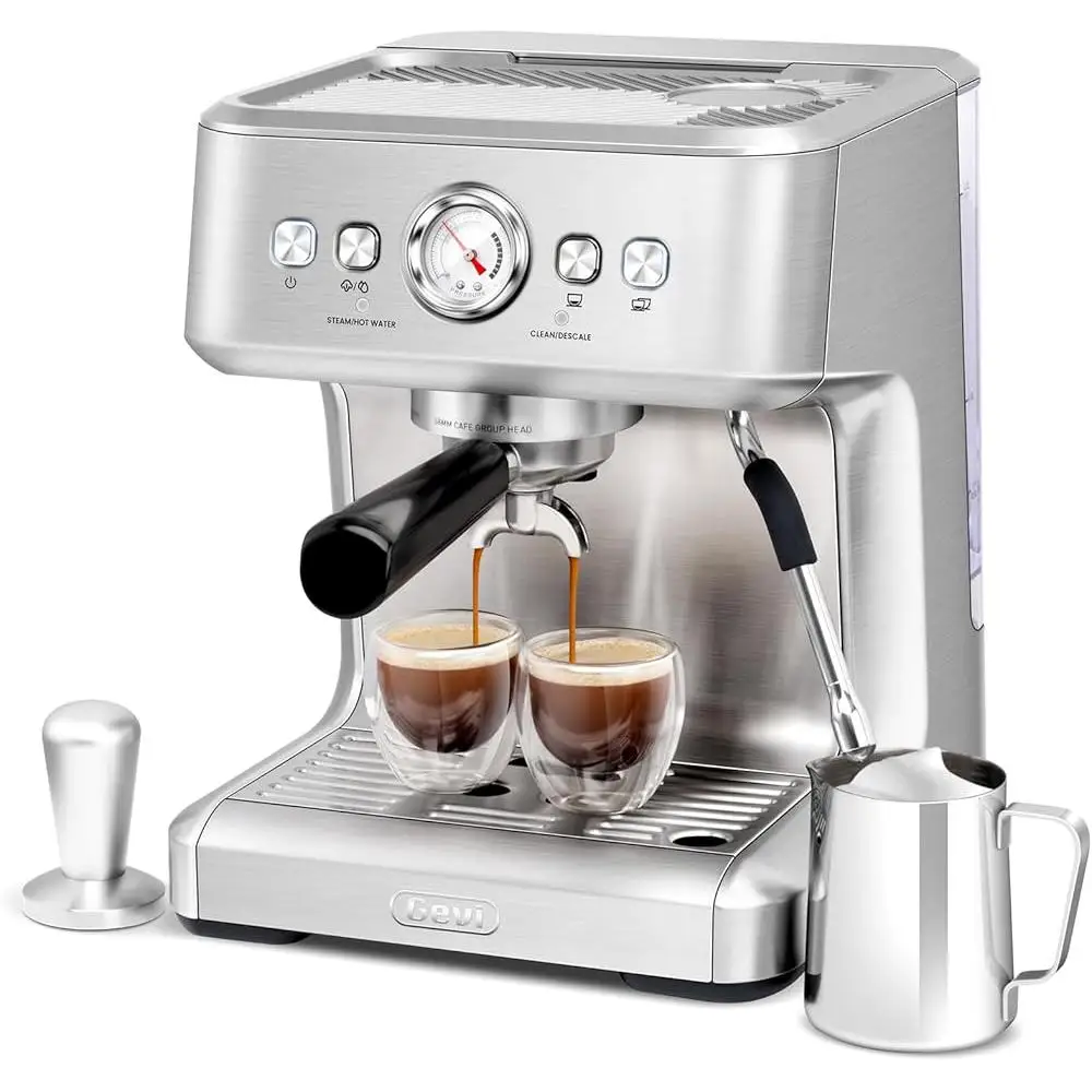 20 Bar Espresso Machine with Pressure Gauge Milk Frother PID Temperature Control Commercial Pre-Infusion Barista Level Coffee