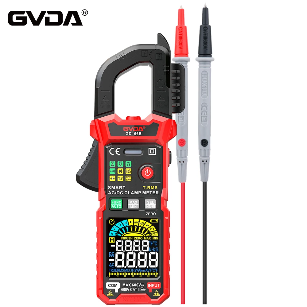 GVDA Professional Digital Clamp Meter AC DC Voltage 6000 Counts True RMS Clamp Multimeter Capacitance Ohm Hz Amp Tester Ammeter