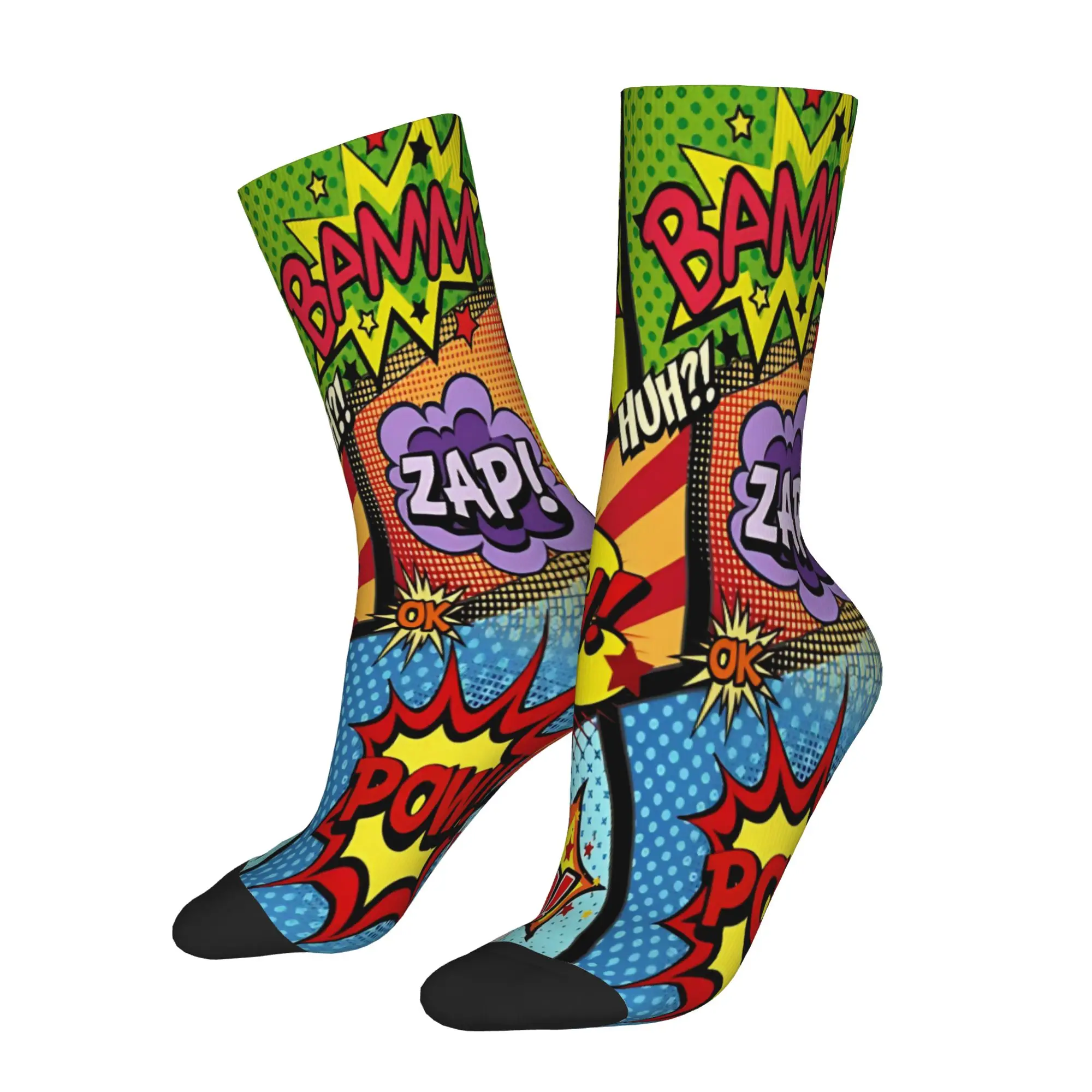 Colorful Comic Book Panels  Merch Men Women Socks Sweat Absorbing  Sport Middle Tube Stockings Soft Present