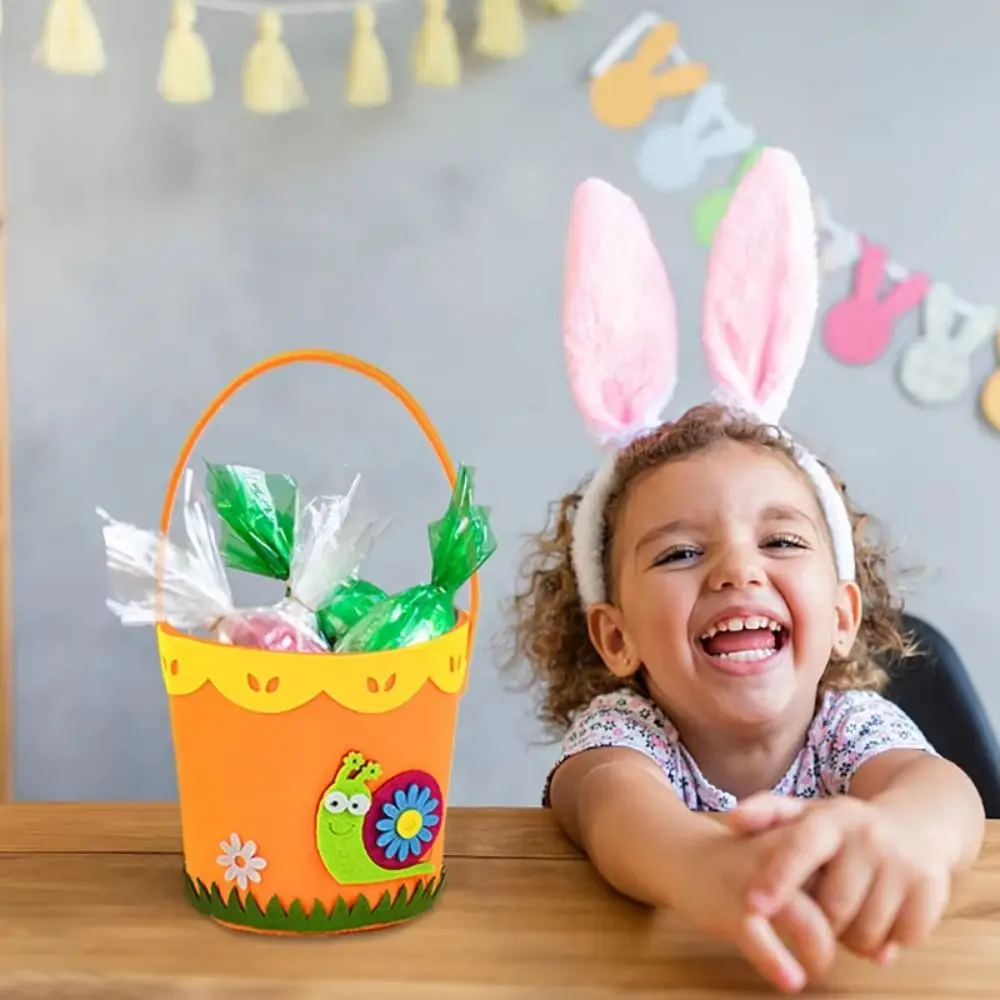 Cartoon Easter Felt Basket Rabbit Snail Chicken Pattern Soft Rabbit Egg Basket Colorful with Handle Chicken Tote Bag