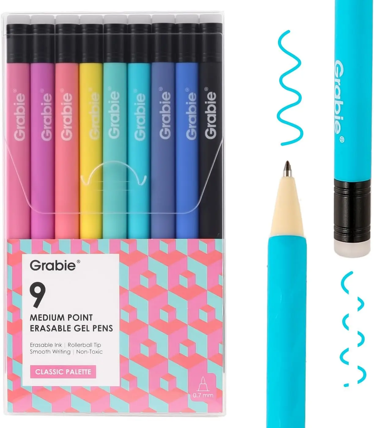 

Erasable Gel Pens, 0.7mm Medium Point, Pack of 9 Assorted Colors for Drawing and Writing