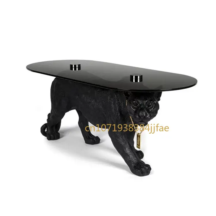 Mesa de centro de lujo con Base de animales para sala de estar, mesa moderna de cristal, diseño Basse, negro, Pantera, leopardo