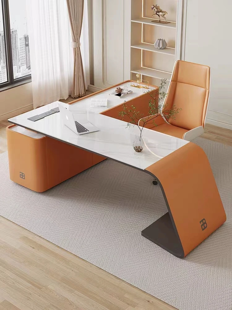 minimalist rock desk study room modern minimalist home L-shaped computer desk bookshelf integrated light luxury office desk