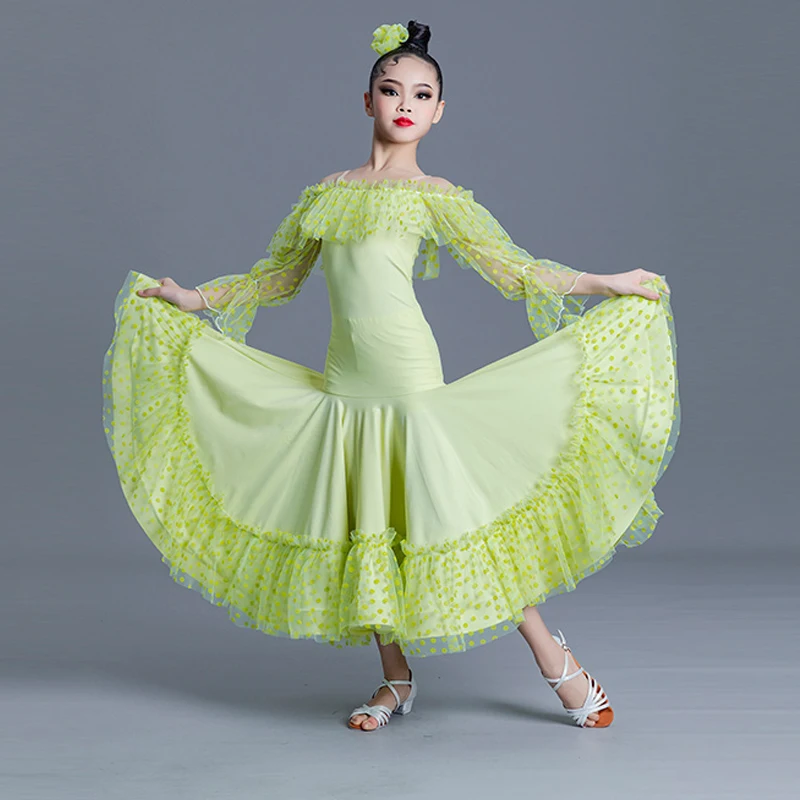 New Ballroom Dance Competition Clothing For Girls Long Sleeved Dress National Standard Modern Dance Performance Costumes DN15093