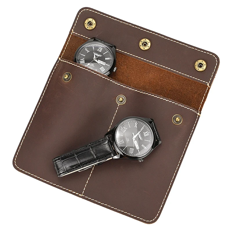 

Genuine Leather Watch Box Bracelet Storage Bag Double Slot Vintage Portable Travel Jewelry Leather Watch Pouch Bag Case for Men