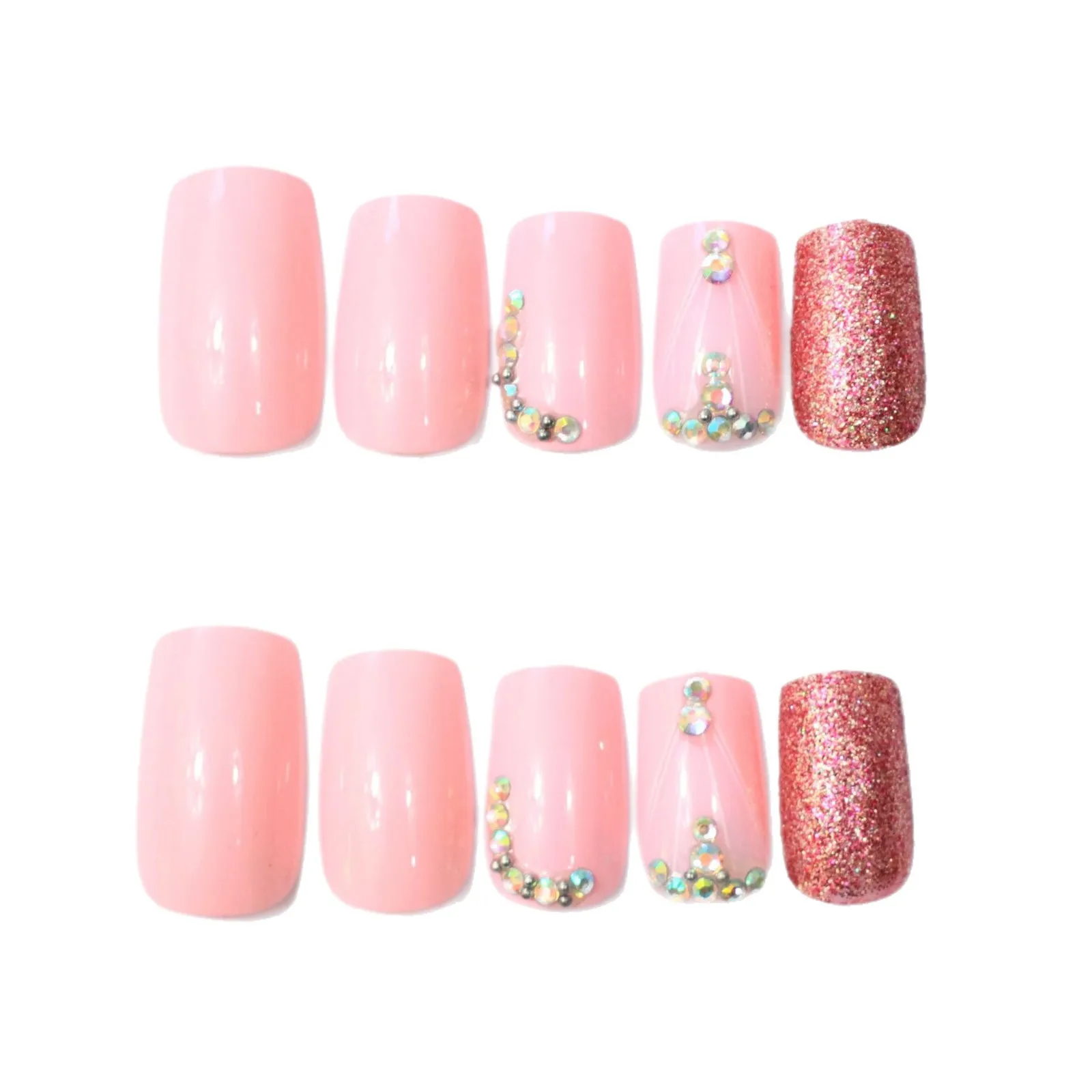 24 STKS Vierkante druk op nagels Ins-stijl met lijnontwerp Roze diamant Franse kunstnagels Eenvoudige elegante zoete nepnagels voor vrouwen