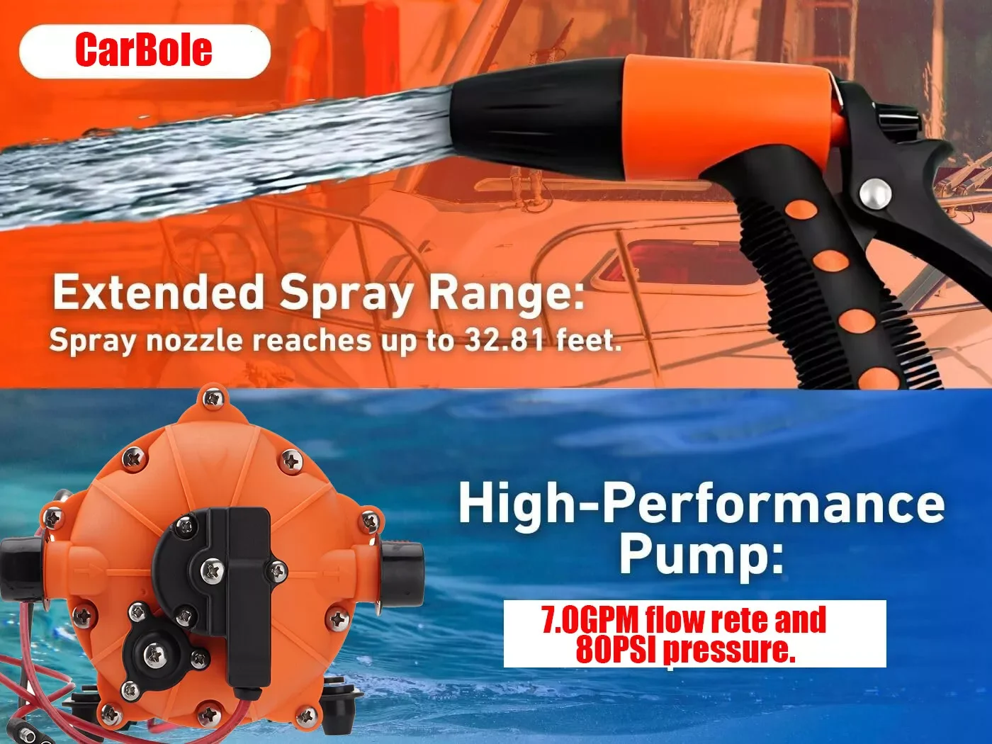 Carbole Washdown سطح السفينة مجموعة مضخة غسيل 165C-12V 7.0 GPM 80 PSI لقارب القافلة RV البحرية يخت M72572 #4