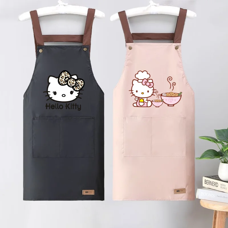 Delantal de Hello Kitty para mujer, delantal Kawaii para hornear en casa, restaurante, barbacoa, bebida, impermeable, resistente al aceite, sin mangas, regalo