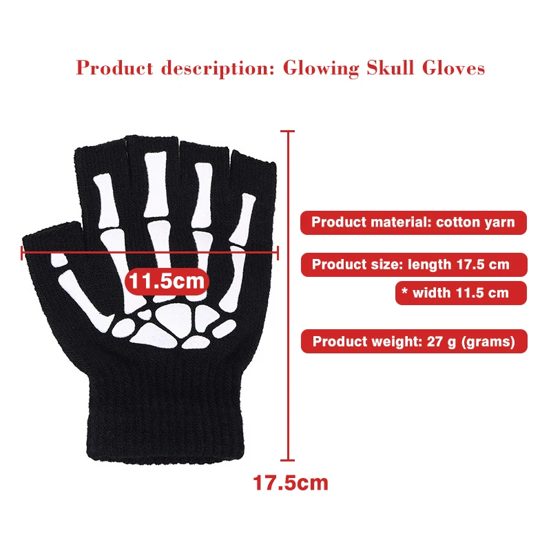 Halloween Easter Decoration Fingerless Ghost Claw Gloves Ghost Festival Hand Claw Skull Skeleton Half Finger Gloves Warm Gloves