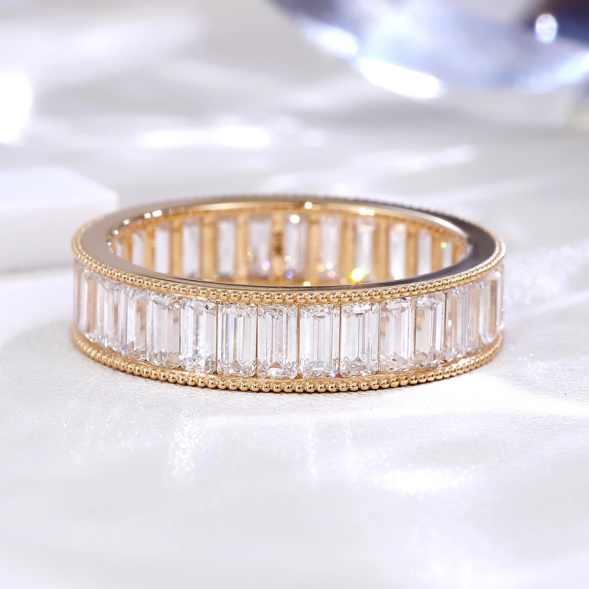 

Provence custom 925 silver with 2*4mm emerald cut lab diamonds full eternity band