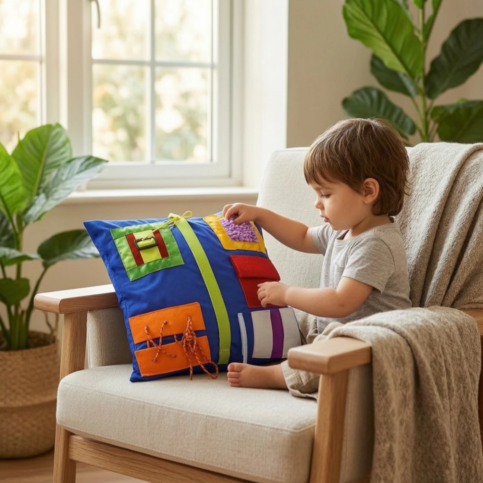 Sensory Cushion with Zipper PP Cotton Filled Tactile Training Pillow Soft for Toddlers, Therapeutic, Home Learning
