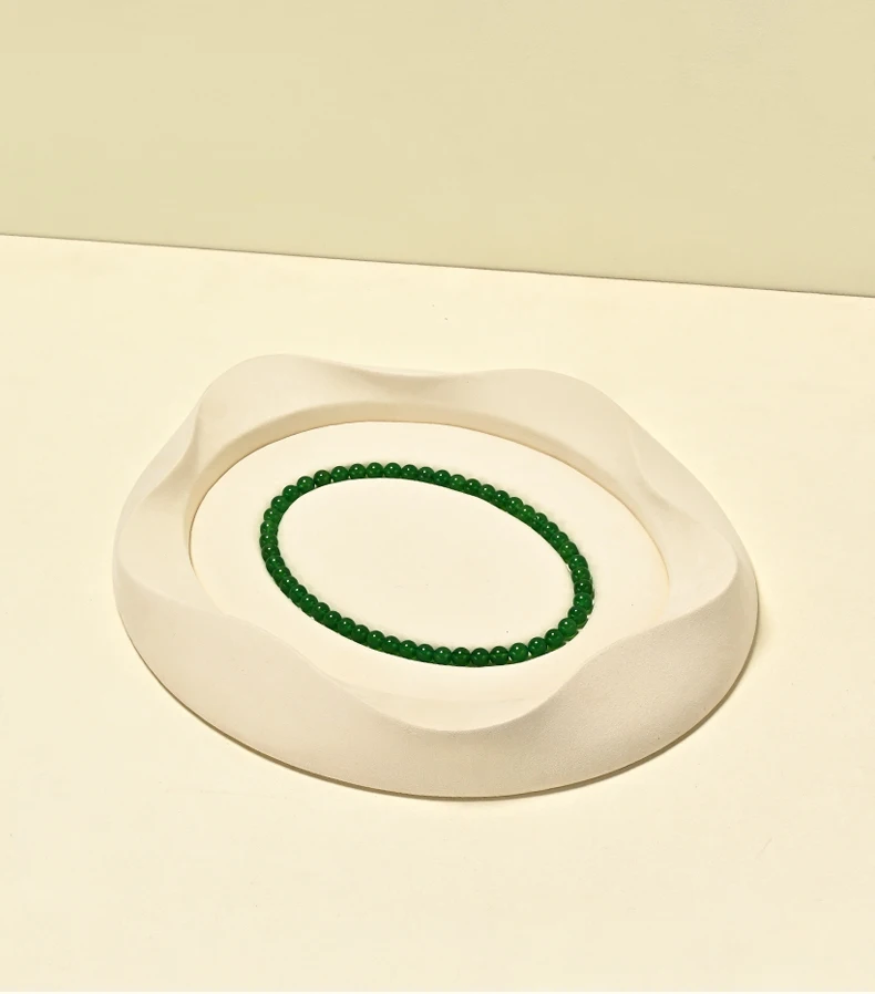 Oirlv Beige Samt-Schmuckdisplay-Set, elliptisch geformte Ring- und Armbandablage, Organizer-Ständer für den Edelstein-Einzelhandel – Detail 5