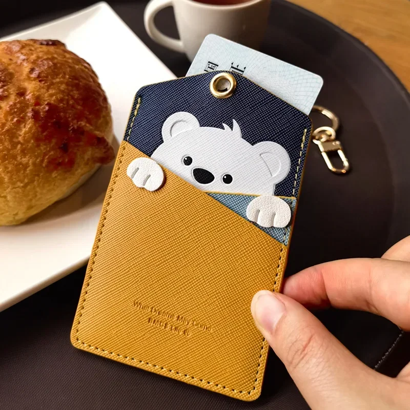 Cute Animal Card Holder Pu brelok karta pracy pakiet uchwyty na klucze pudel brelok ID pokrywa ochronna winda karta wisiorek