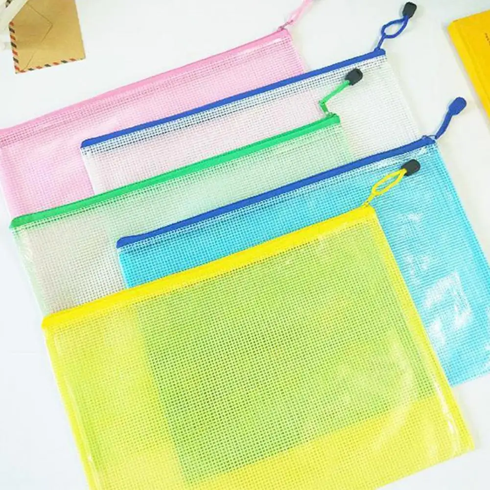 File Holder Office Organizer Vibrant Color Waterproof File Bags with Mesh Pockets Handle Rope for A4 for Note for Organization