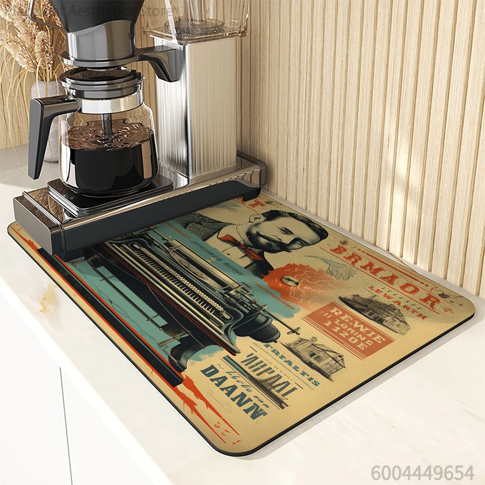 Coffee Tablewear Drain Pad Character Bathroom Square Absorbing Anti-slip Dry Mat  Placemat Dishes Cup Splash Proof Drainer