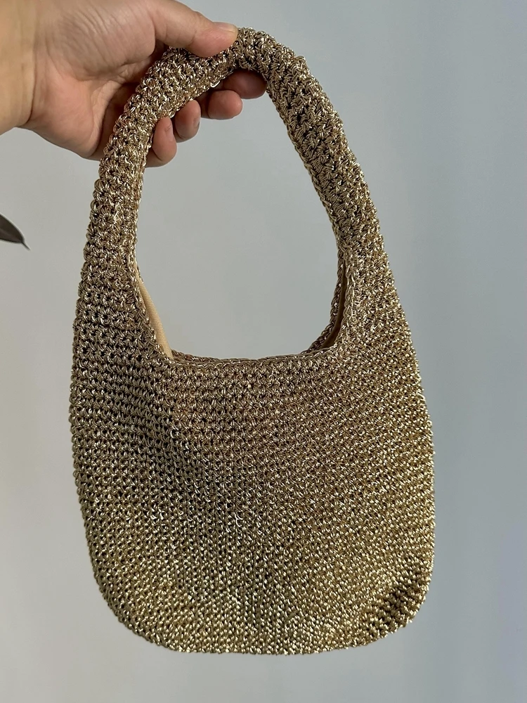

Silver Handwoven Ladies oulder Bag Exquisite Crtsmanip Gold Single Strap Handbag Korean Sle Soft Polyester M...