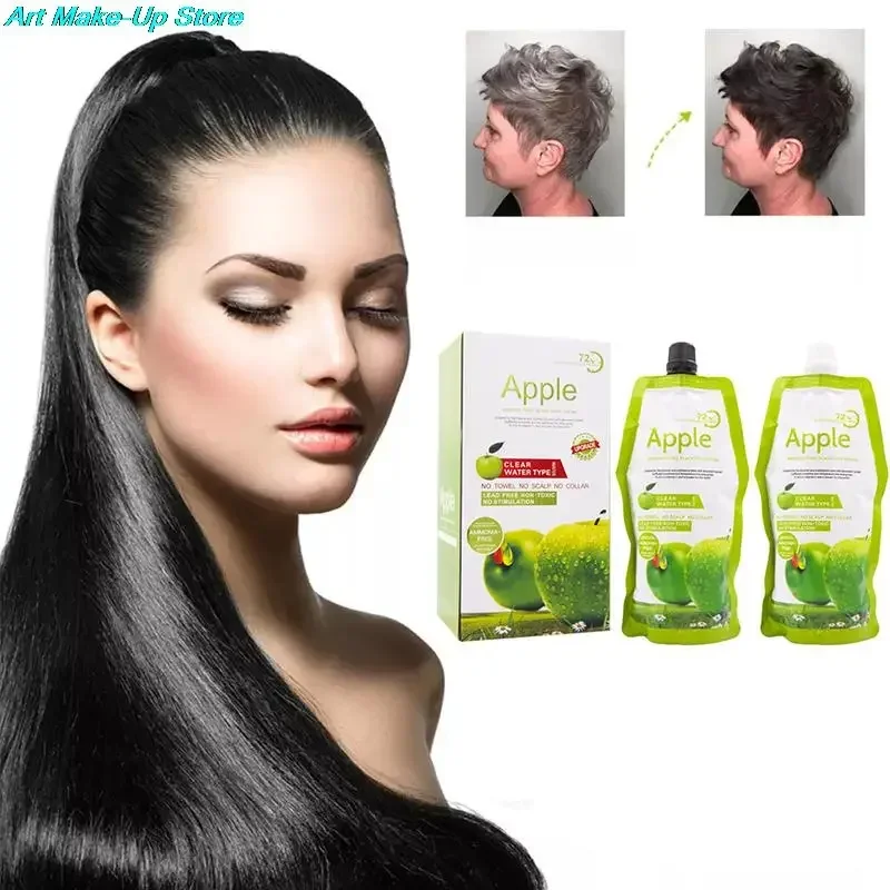 5 Mins Fast Result Apple Hair Color Cream 500ml*2 Black Hair Dye Shampoo Organic Cover Gray White Hair Easy Use