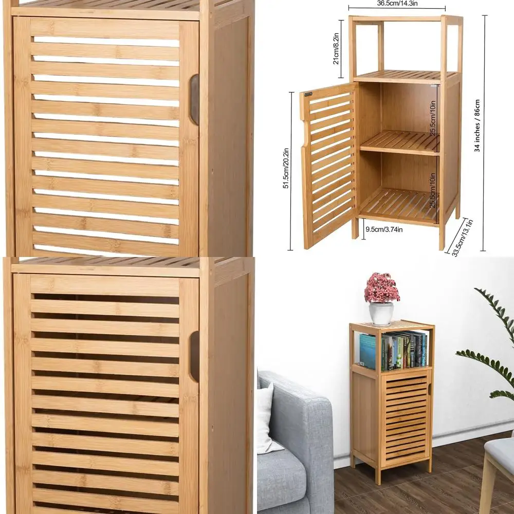 

Standalone Bamboo Storage Cabinet with Door & Shelf for Multi-Room Use