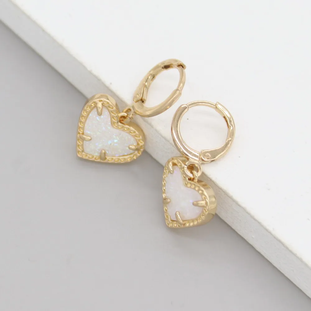 High Quality Small White Glitter Heart Hoop Earrings for Women