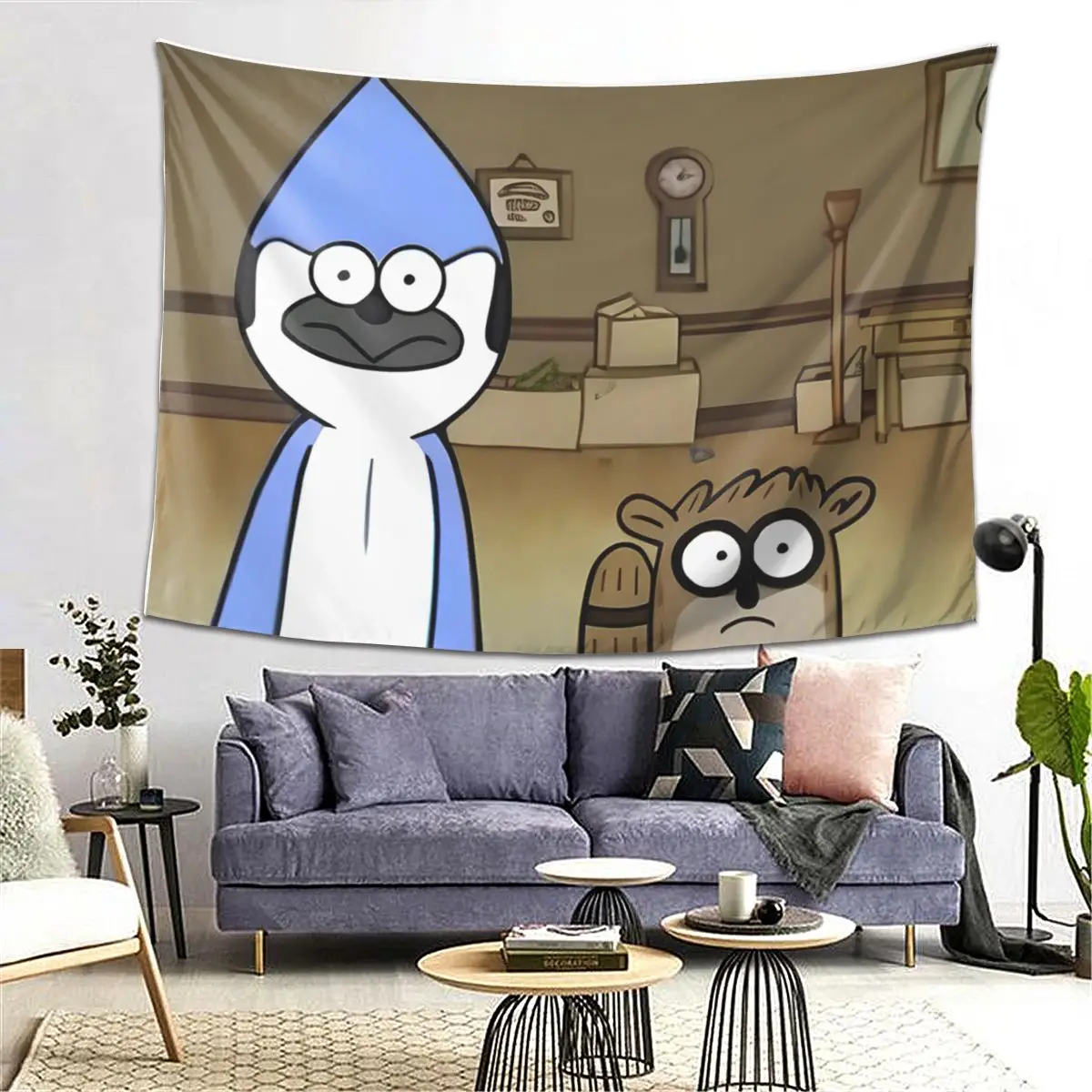نسيج Mordecai and Rigby للتعليق على الحائط لتزيين المنزل الجمالي لغرفة النوم