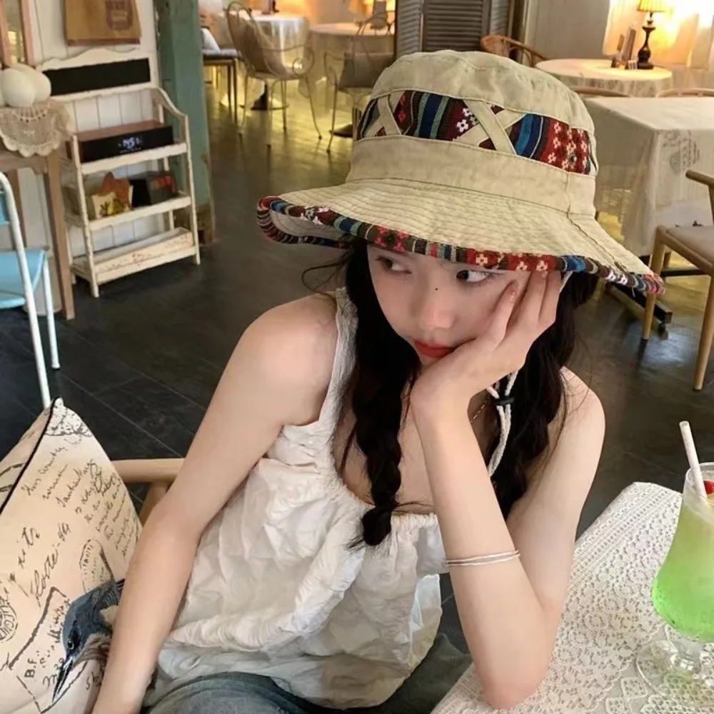 

Causal Vintage Western Cowboy Hat Breathable National Wind Wide Brim Hat Sun Protection Summer Sunshade Bonnie Caps Fishing
