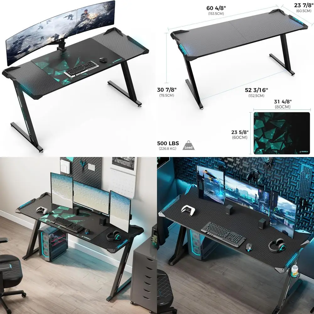 

Ergonomic LED Gaming Desk with RGB Lights for Home Office and Small Spaces, Black Computer Desk