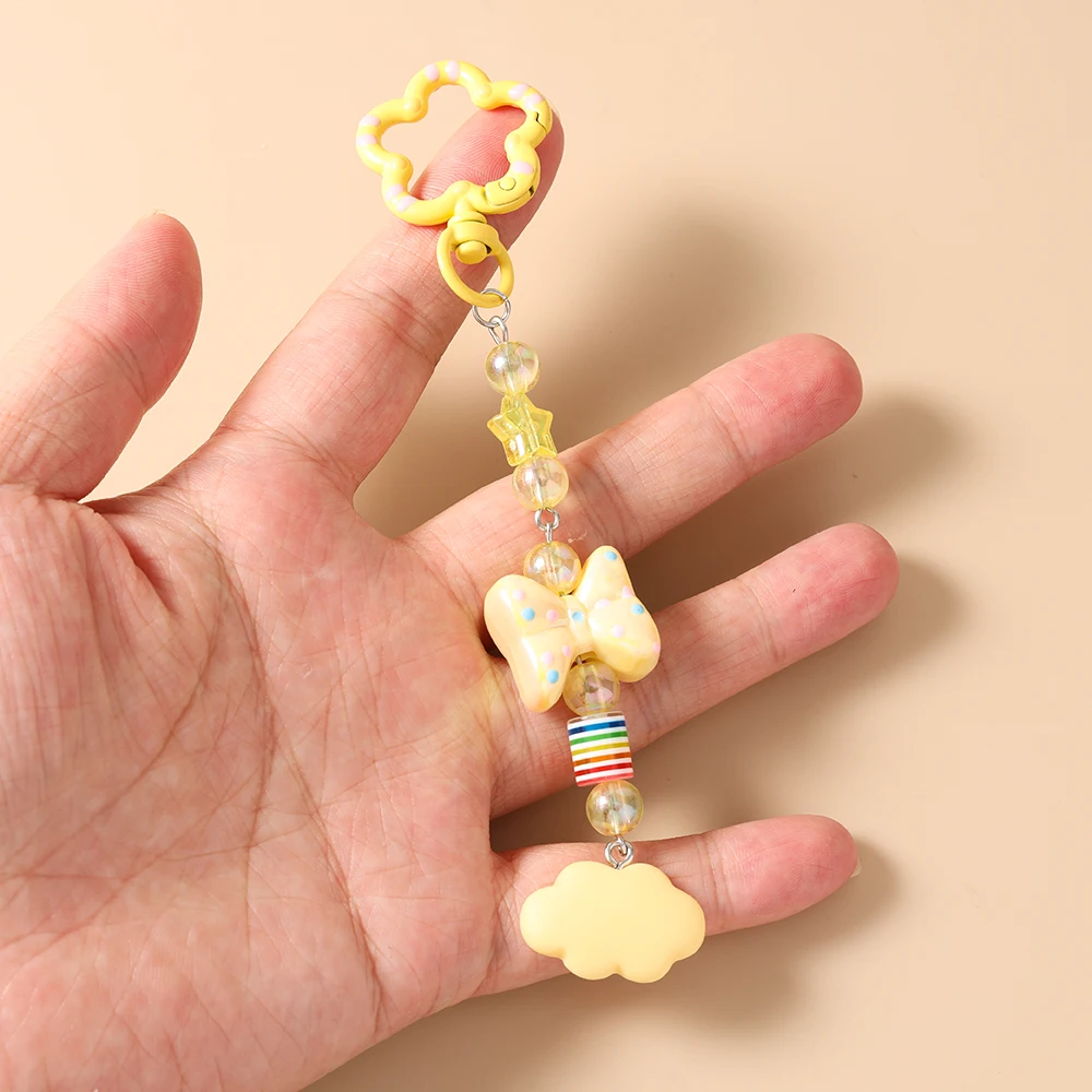 Modische handgefertigte Perlen-Schleifen-Wolken-Schlüsselanhänger für Damen und Herren, Auto-Schlüssel, Handtaschen-Anhänger, Schlüsselringe, DIY-Schmuckzubehör – Detail 2