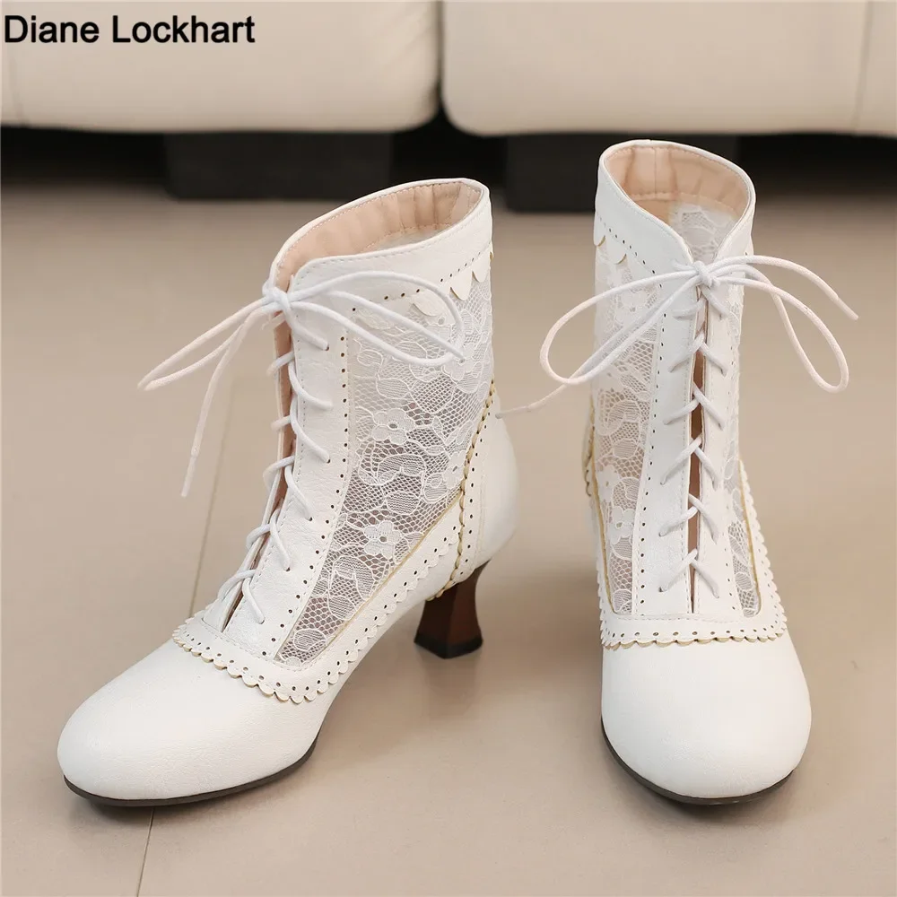 

Весна-лето, новые женские туфли в викторианском стиле на высоком каблуке со шнуровкой и полой сеткой, странные ботильоны в стиле стимпанк, женские ботильоны на толстой подошве