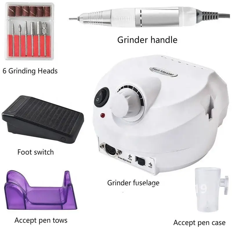 Machine à polir les ongles électrique, ensemble de perceuse de manucure professionnelle, kit d'accessoires de pédicure, équipement d'art des ongles, outil, 35000 tr/min