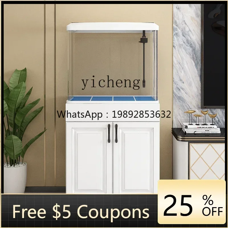 

tank living room small aquarium household water-free hot bending belt cabinet integrated floor landscaping goldfish tank