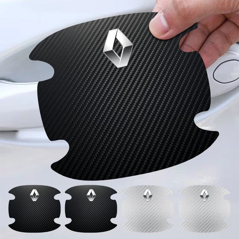 4pcs Carbon Fiber Car Door Bowl Handle Anti-Scratches Sticker For Renault Kadjar Megane Clio Koleos Espace ZOE QM6 Captur Scenic