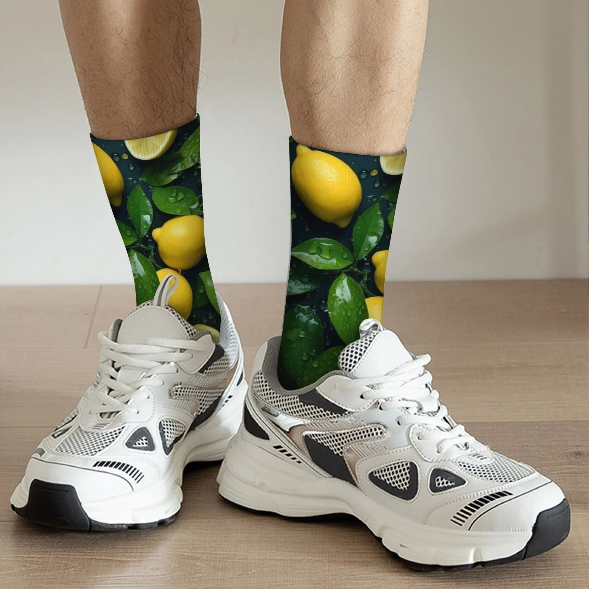 جوارب Happy Lemon Print بتصميم فواكه منعشة، جوارب ناعمة قابلة للتنفس للجنسين، جوارب لطيفة مبتكرة للفصول الأربعة كاجوال