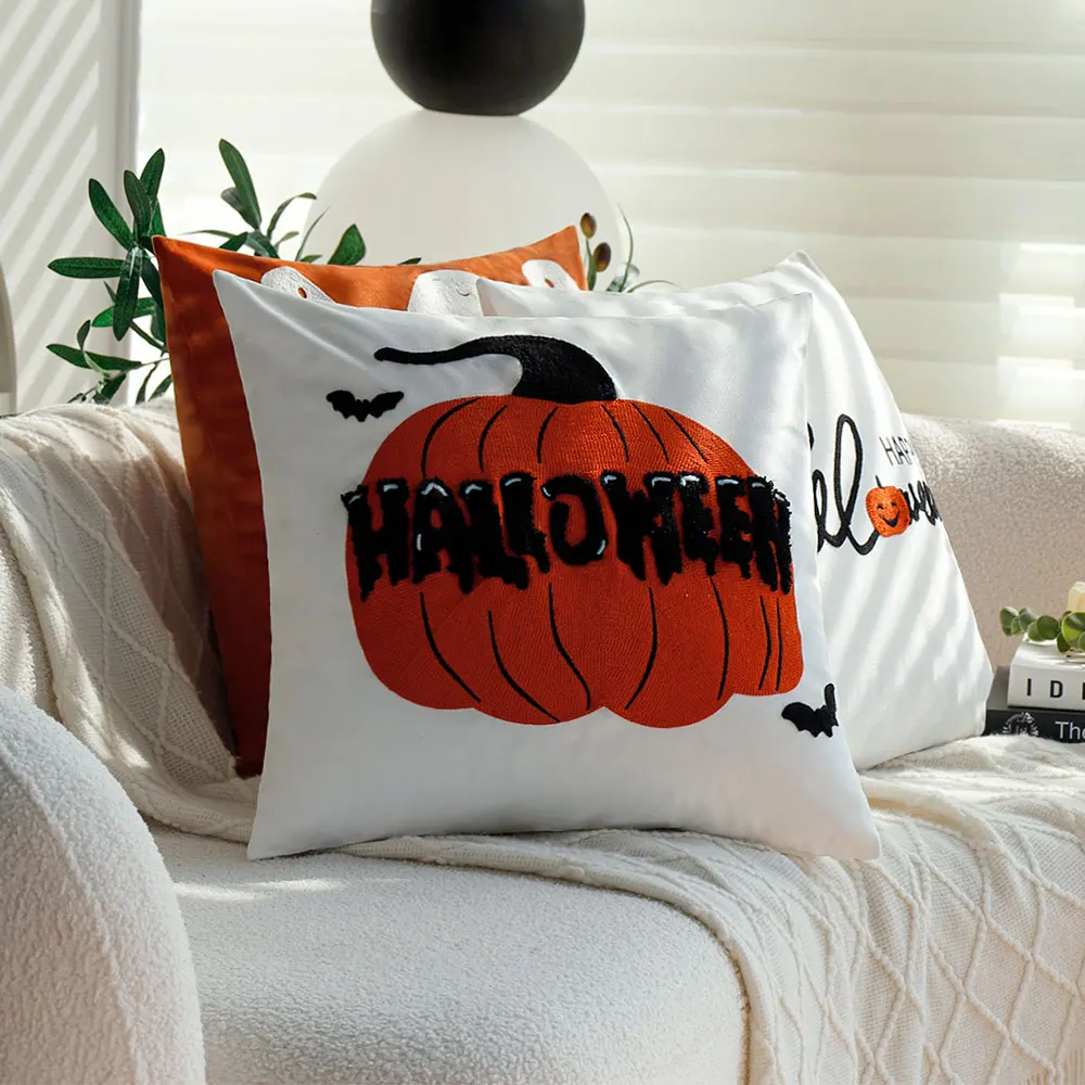 Creative Pumpkin Embroidery Halloween Decoration Pillow Cover Cute Party Decoration Living Room Sofa Cushion Cover Funda Cojin