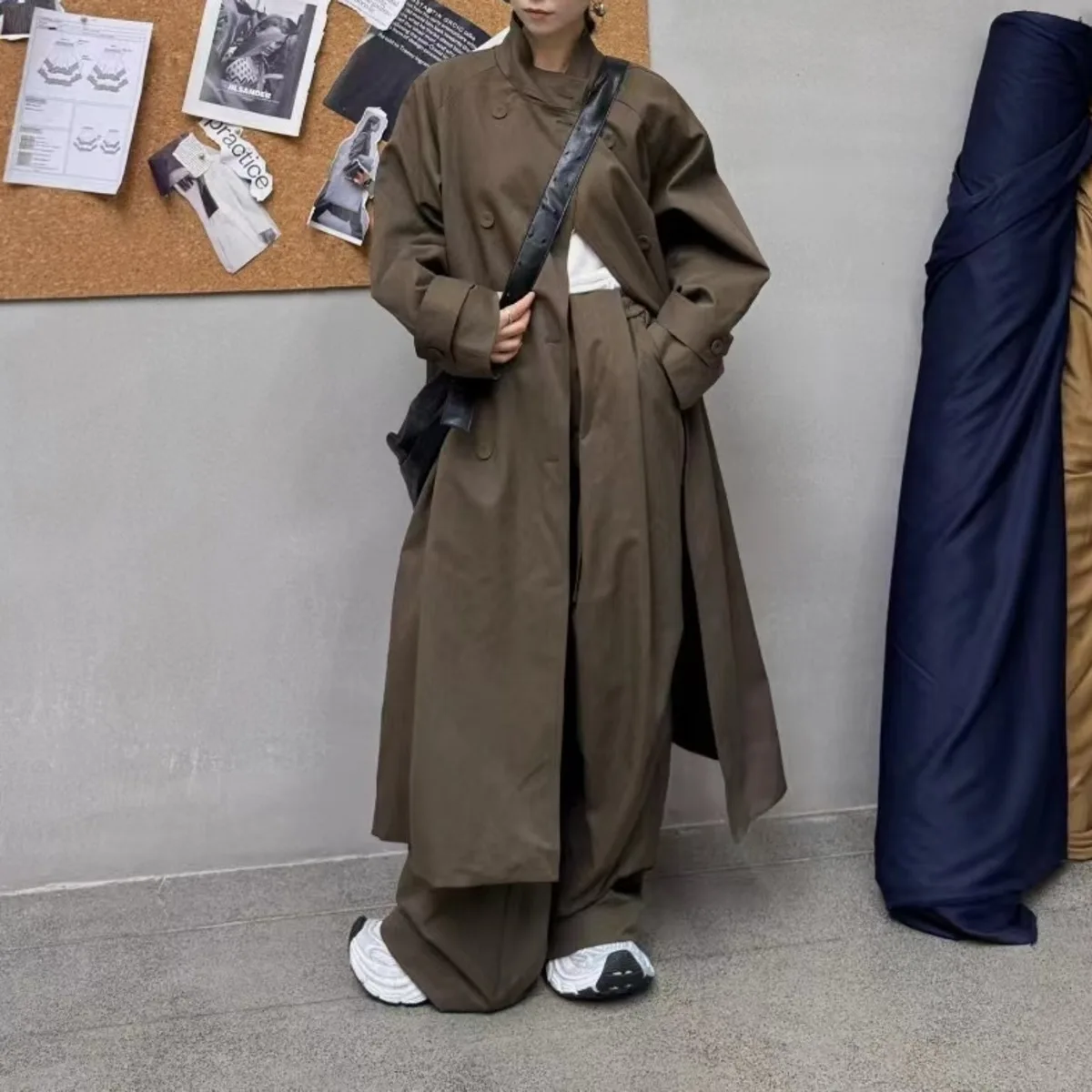 BJTZ مزاجه فضفاضة تناسب بلون خندق وواسعة الساق بانت قطعتين مجموعة للمرأة 2025 ربيع الخريف الاتجاه الجديد مجموعات الإناث