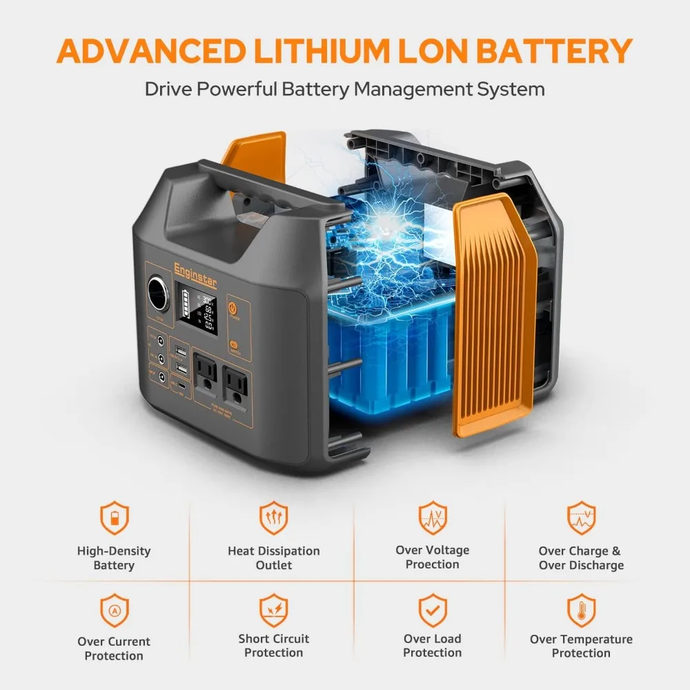 مولد يعمل بالطاقة الشمسية بقدرة 300 وات من EnginStar مع منافذ تيار متردد بموجة جيبية نقية 110 فولت وبطارية ليثيوم 80000 مللي أمبير في الساعة