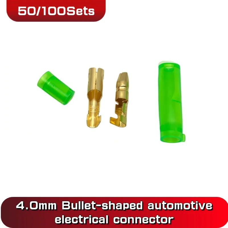 4.0 bullet terminal car electrical wire connector diameter 4mm Female + Male + Case Cold press terminal Green