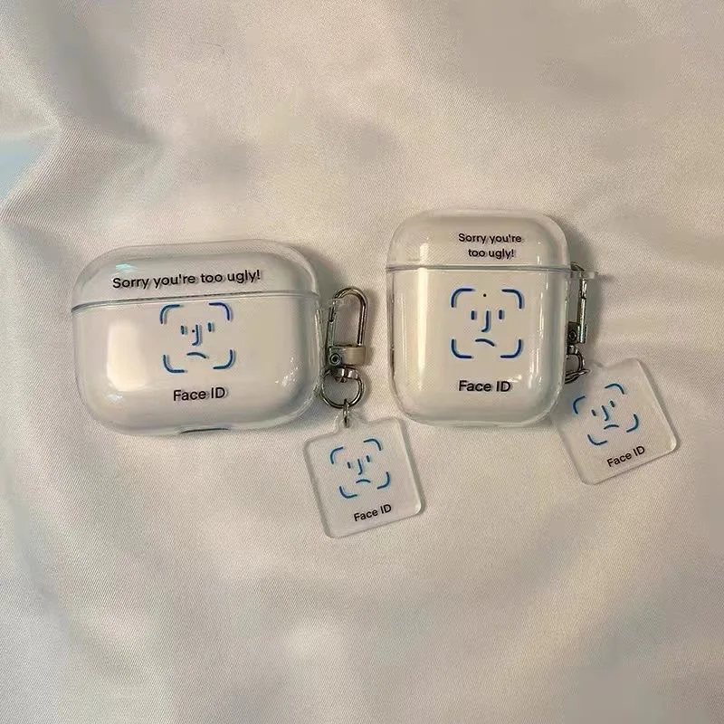 Sevimli yüz ID mektubu silikon ile karikatür kolye anahtarlık kulaklık kutusu apple airpods 3 2 1 pro bluetooth şarj kutusu capa