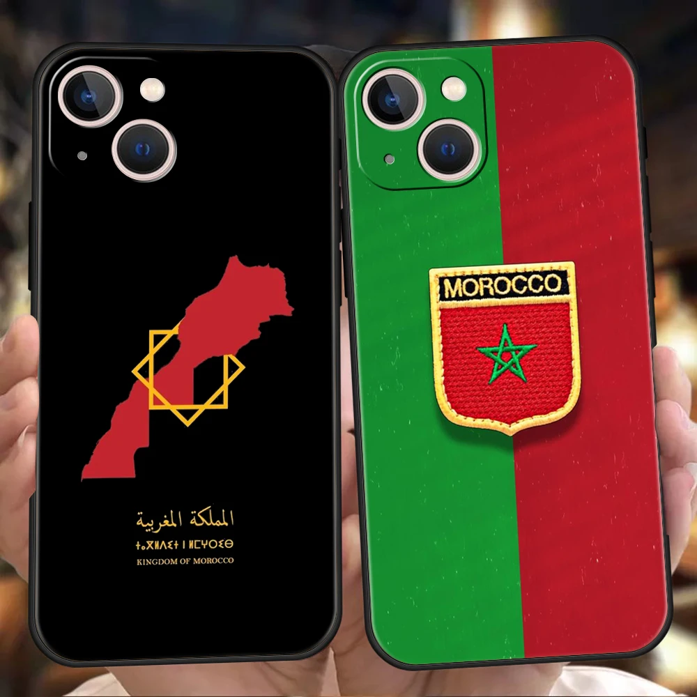 Morocco Flag Passport Luxury Phone Case For iPhone 11 12 13 14 15 16 Pro Max Mini X XR XS 7 8 Plus SE Silicone Cover Black Funda