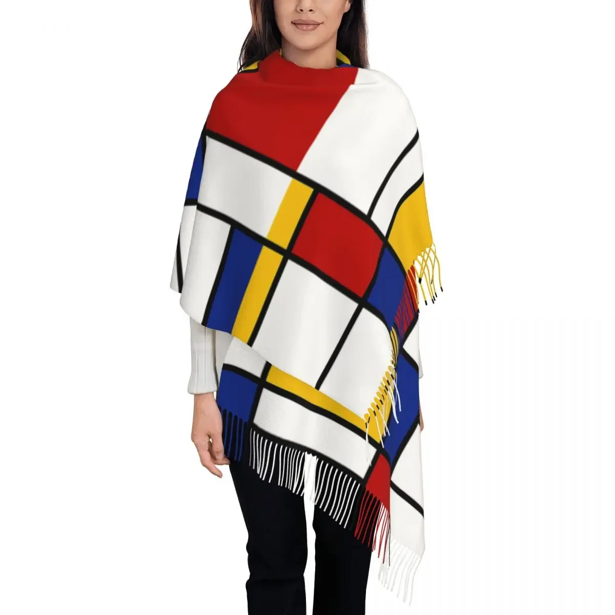 Mondrian Inspired Shawl Wrap for Women Warm Large Long Scarf Minimalist Geometric Reversible Shawl Scarves