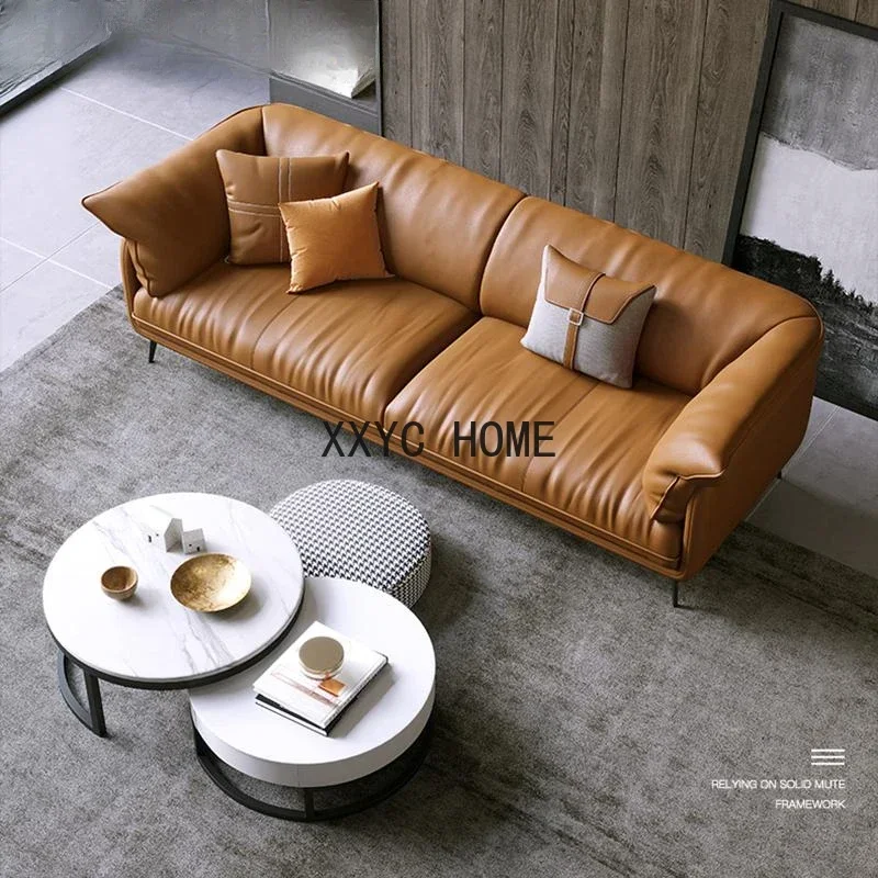 Modern Minimalist Living Room Leather Sofa  Apartment Furniture Set Combination Wtih Customzied Color