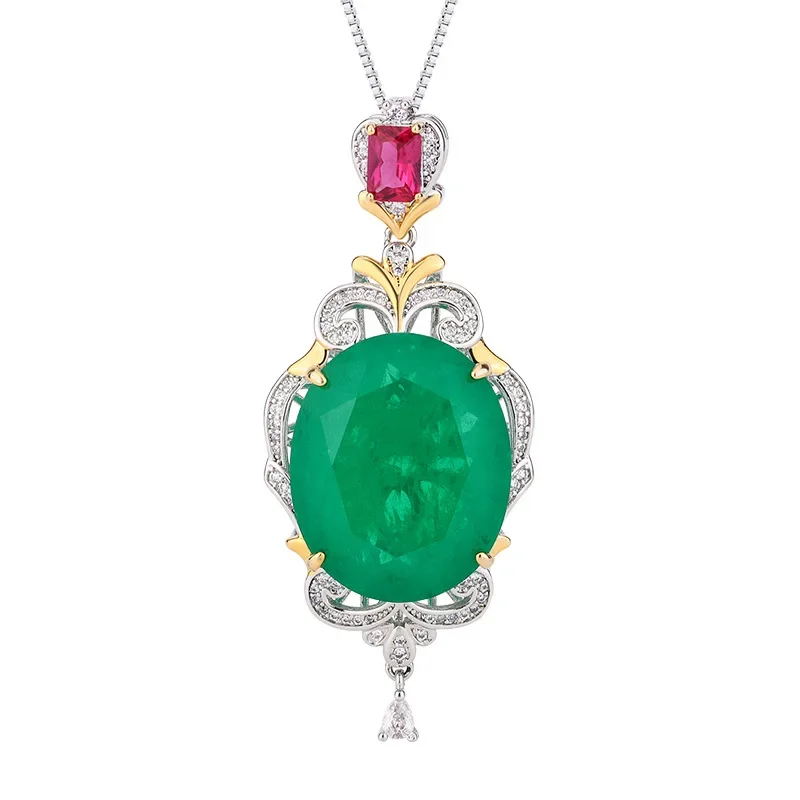 Emerald Paraiba Circular High Carbon Diamond Pendant Necklace Luxury For Women Jewelry Dance Accessories Wedding Anniversary