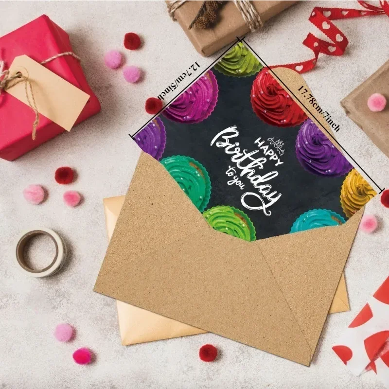 Black Folding DIY Handwritten Birthday Card Blue Set Large Size with Envelope Send To Friends Happy Birthday Blessing Card