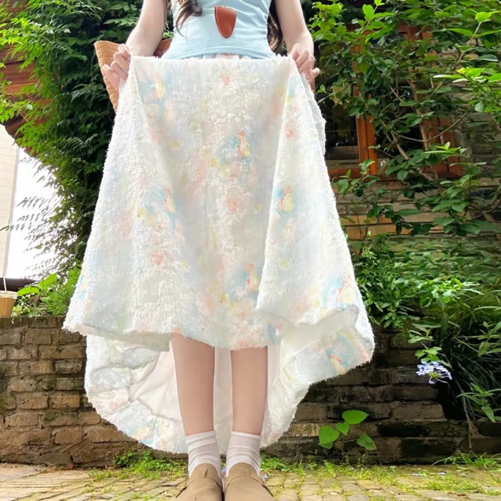 

Women's Floral Puffy Bud Dress High Waist Slimming A-line Skirt French Design Holiday Style Colorful Summer Fashion