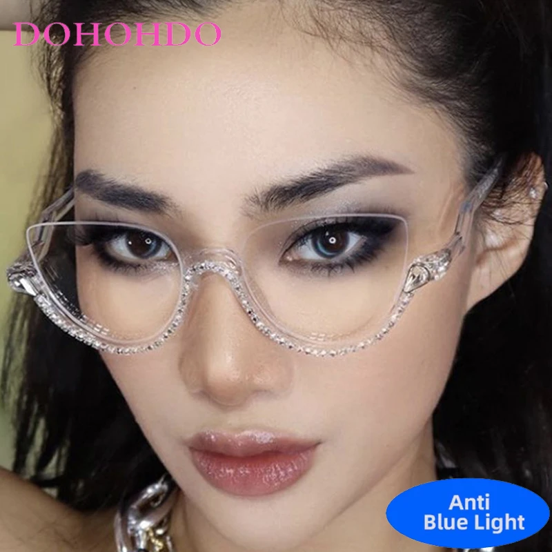 

Personality Imitation Diamond Design Cat Eye Blue Light Blocking Glasses Women Men Optical Spectacle Protection Computer Shades