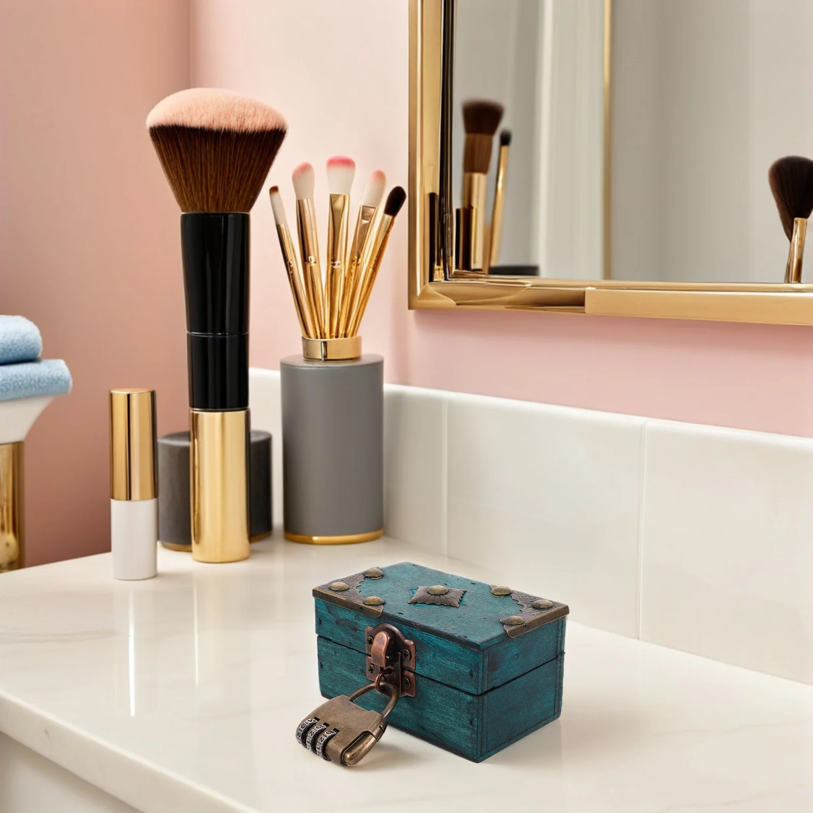 

Vintage Jewelry Storage Box 9X5.5X5Cm Retro Wood Treasure Chest Password Lock Organizer Trinket Necklace Display Portable