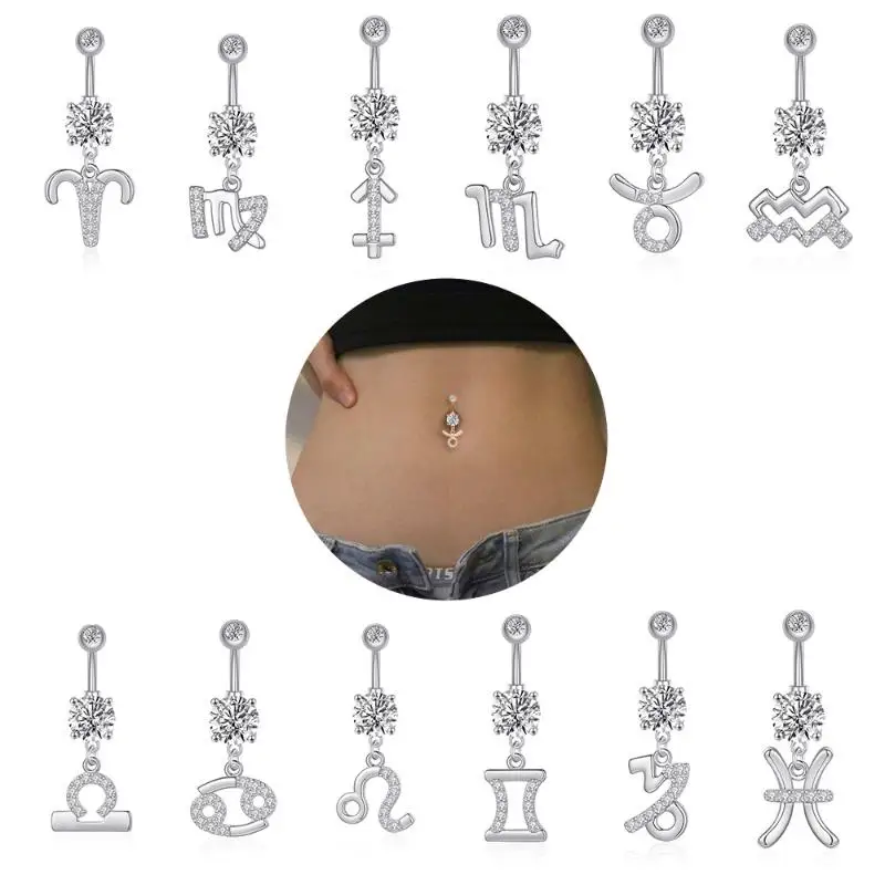 12 Constellation Series Piercing Jewelry Navel Belly Ring Stainless Steel Pendant Navel Nail For Women Fashion Accessory Gift