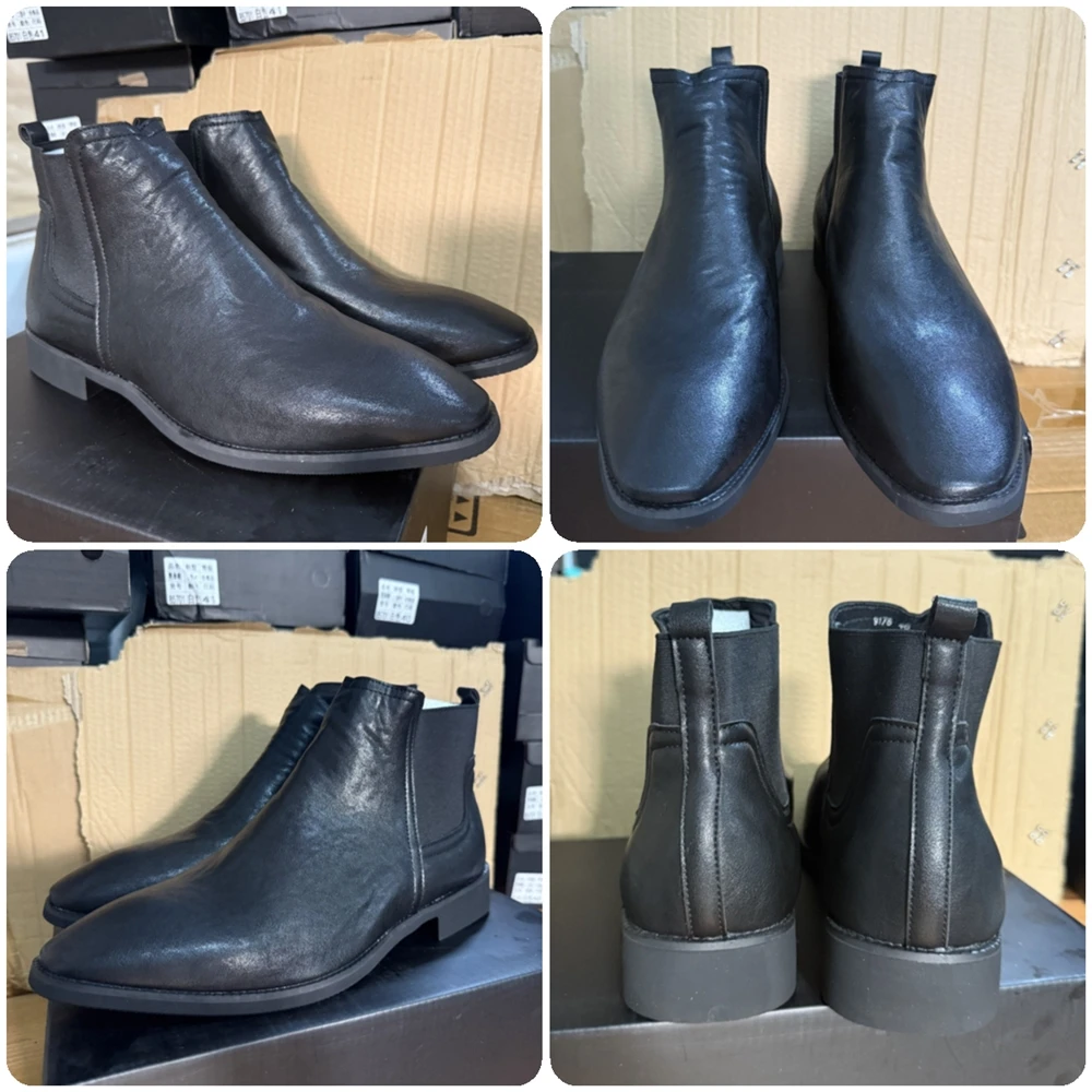 Men Height Increase Boots 6CM Inner Hidden Elevator Shoes Pointed Toe High Top Leather Shoes Slip On Chelsea Boots Autumn Winter