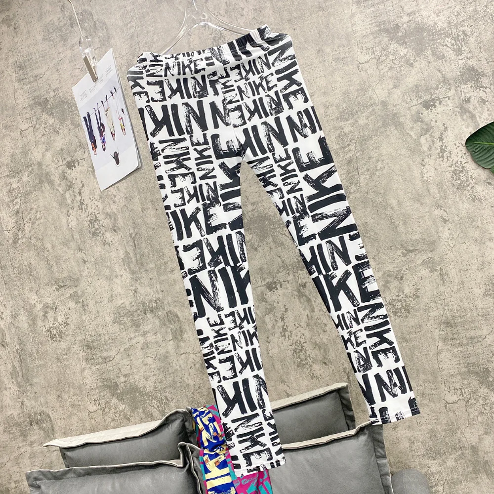 2024 New Fashion Spring Summer Women Y2K Graffiti Letters Graphic Leggings Patterned Pants for 50-75kg